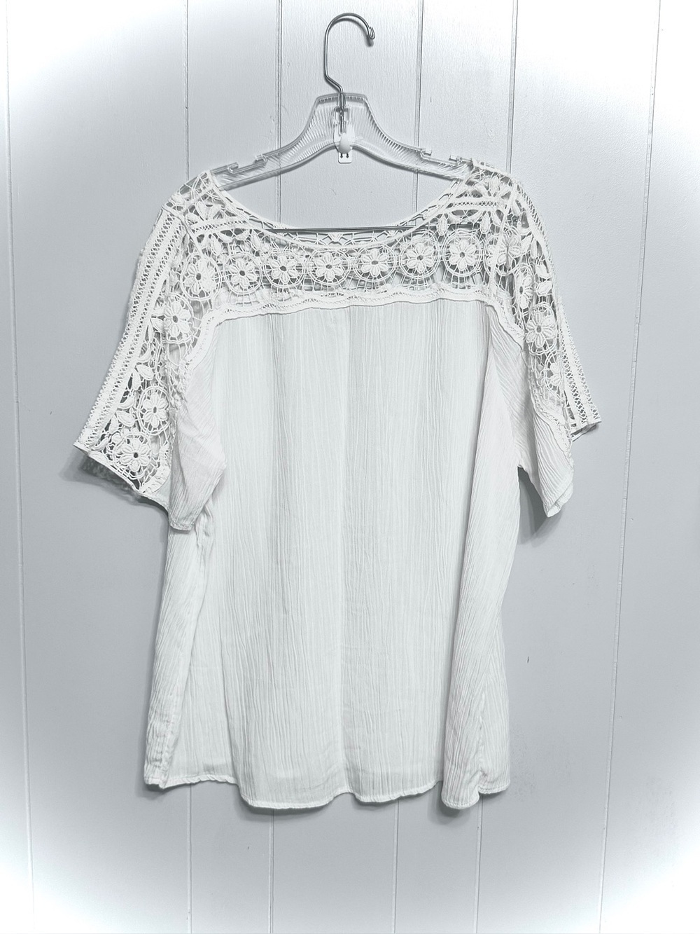 #16) Cato White Crochet Yoke Top
